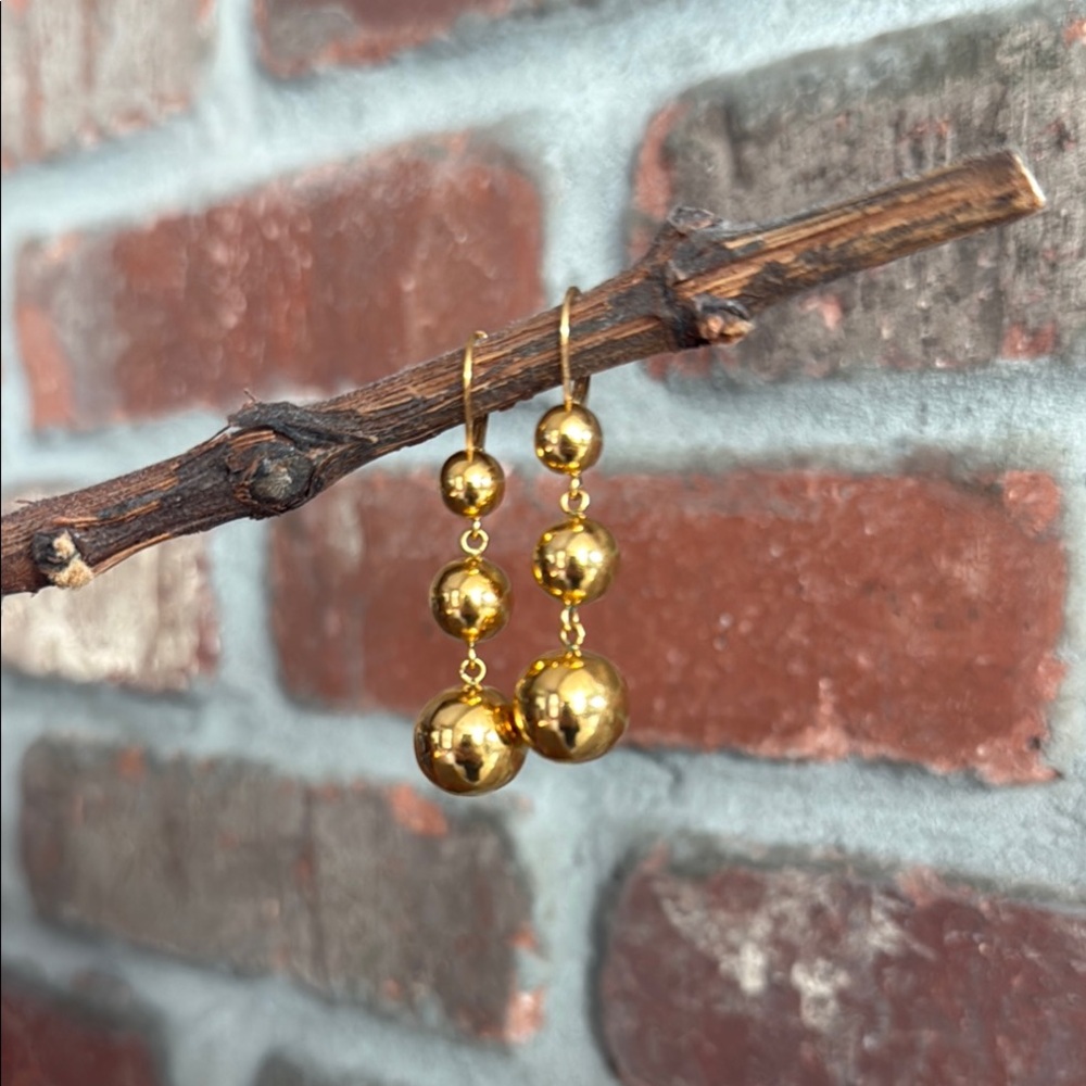 Authentic Rare Celine Goldtone Triple Ball Drop Earrings